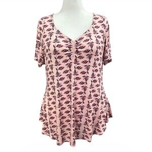NEW Lane Bryant Pink Floral Swing Sweetheart Neck Tunic Tee Top Sz 14/16